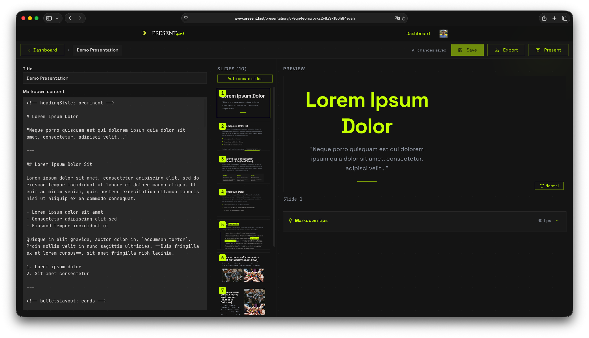 PRESENT.fast editor